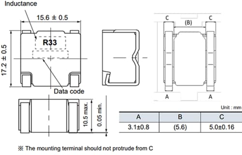 Mechanical Drawing - Panasonic Electronic Components PCC-M15A0MF Power Choke Coils (Automotive Grade)
